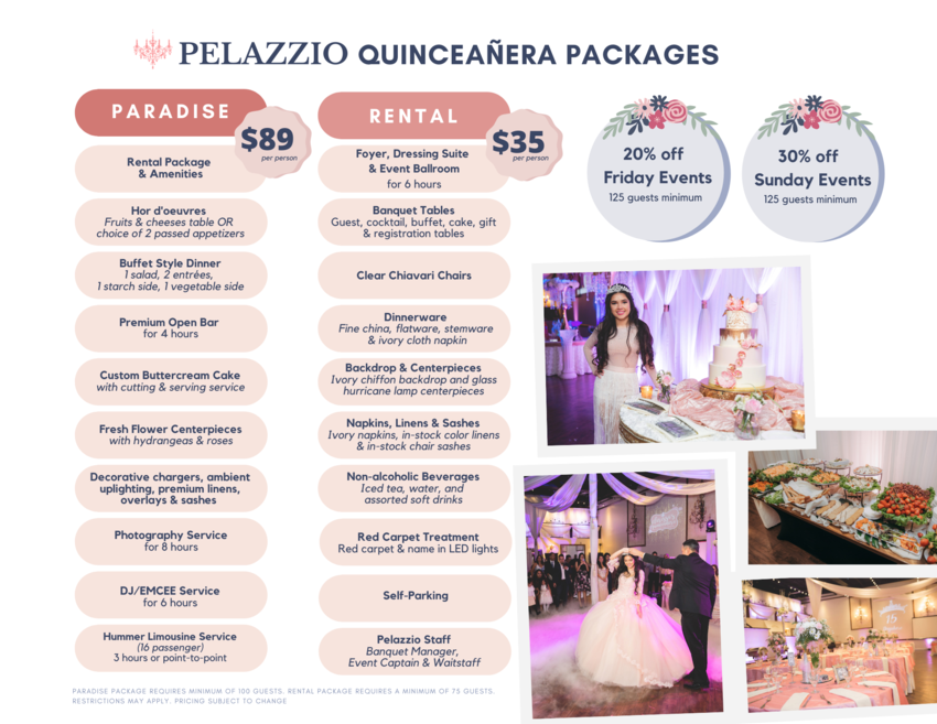 pelazzio banquet hall packages
