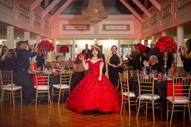 Spring Chateau red quinceanera dress
