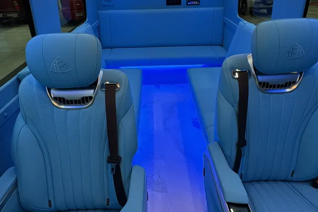 light blue interior inside party bus houston