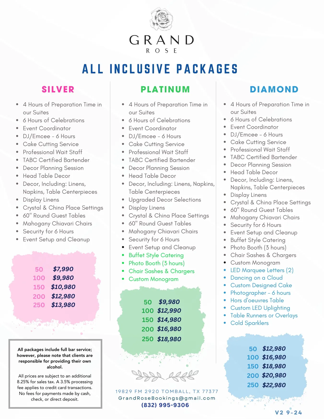 Grand rose ballroom packages