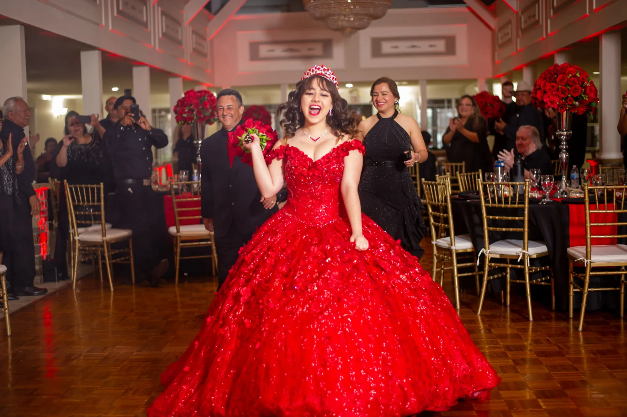 Spring Chateau red quinceanera dress