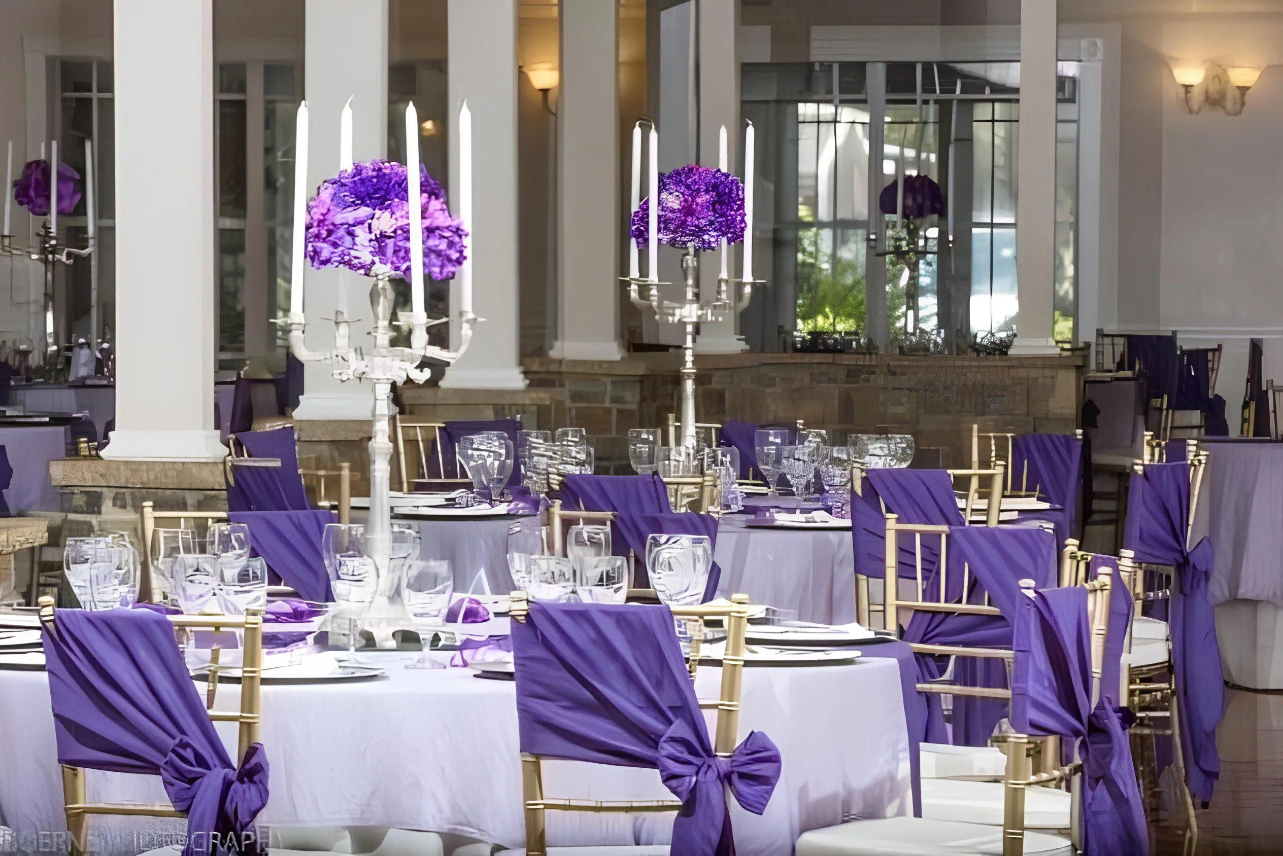 spring chateau purple event table decorations