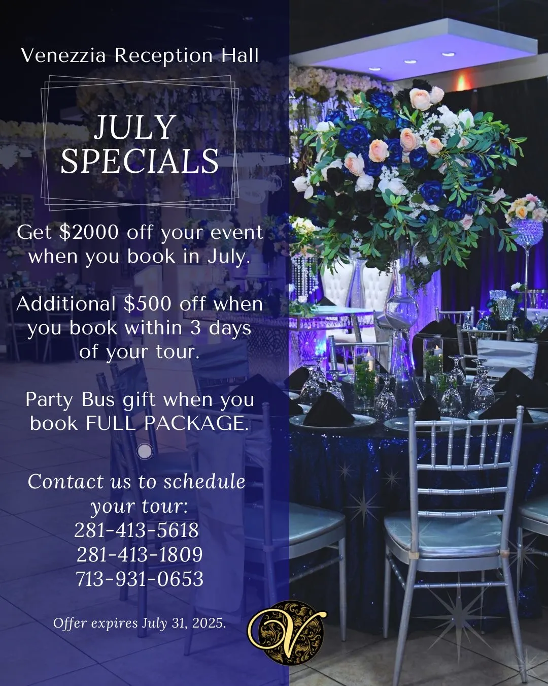 venezzia reception hall july specials 2025
