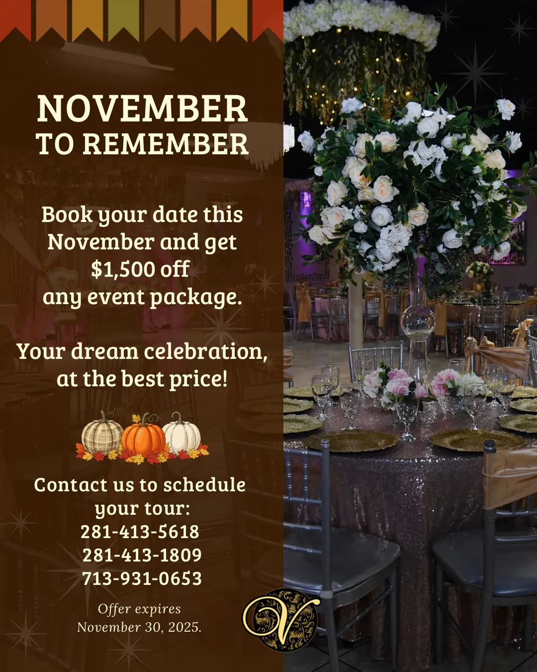 Venezzia Reception Hall november specials