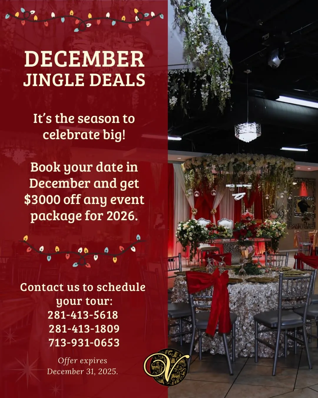 Venezzia Reception Hall december specials