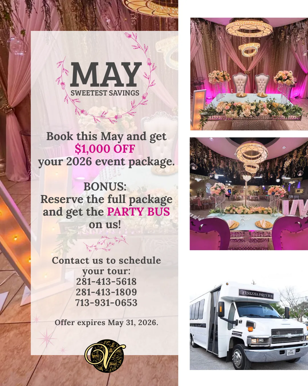 may 2026 coupons specials venezzia reception hall